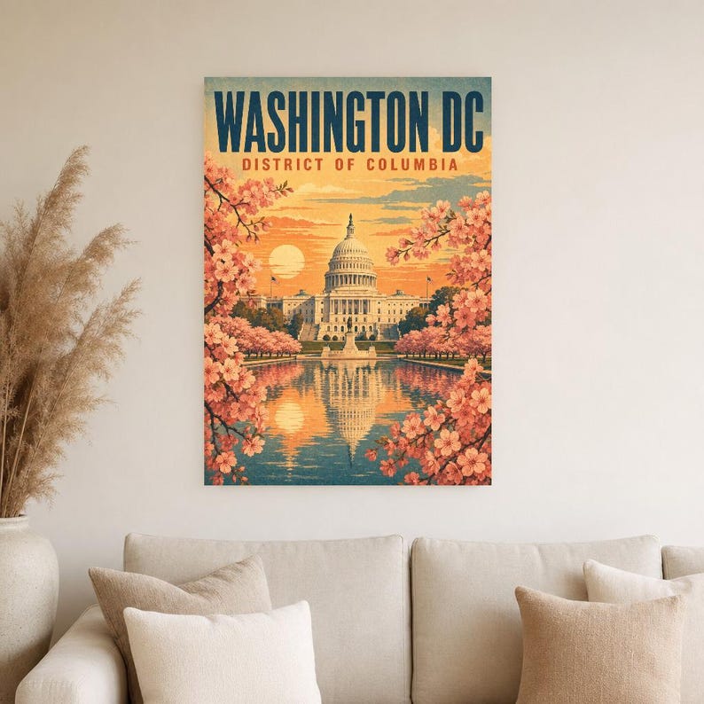 Washington DC Travel Poster | Vintage 1950s Capitol Print | Retro USA Wall Art Print | Mid Century City Decor image 2
