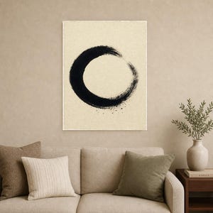 Zen Enso Circle Japandi Wall Art Print | Black Ink on Cream | Wabi Sabi Mono Brushstroke Print image 9