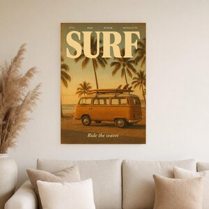Surfing Retro Poster | Vintage 70s Wall Art Print | Aesthetic Magazine Print | Mid Century Retro Decor Gift image 2