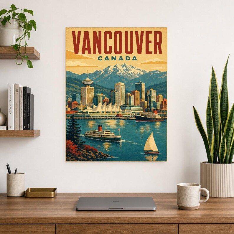 Vancouver Travel Poster | Vintage Harbor Print | Canada Wall Art | Printed & Shipped image 8