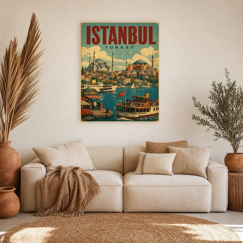 Póster de viaje de Estambul | Lámina vintage del Bósforo | Arte mural turco | Impreso y enviado imagen 7