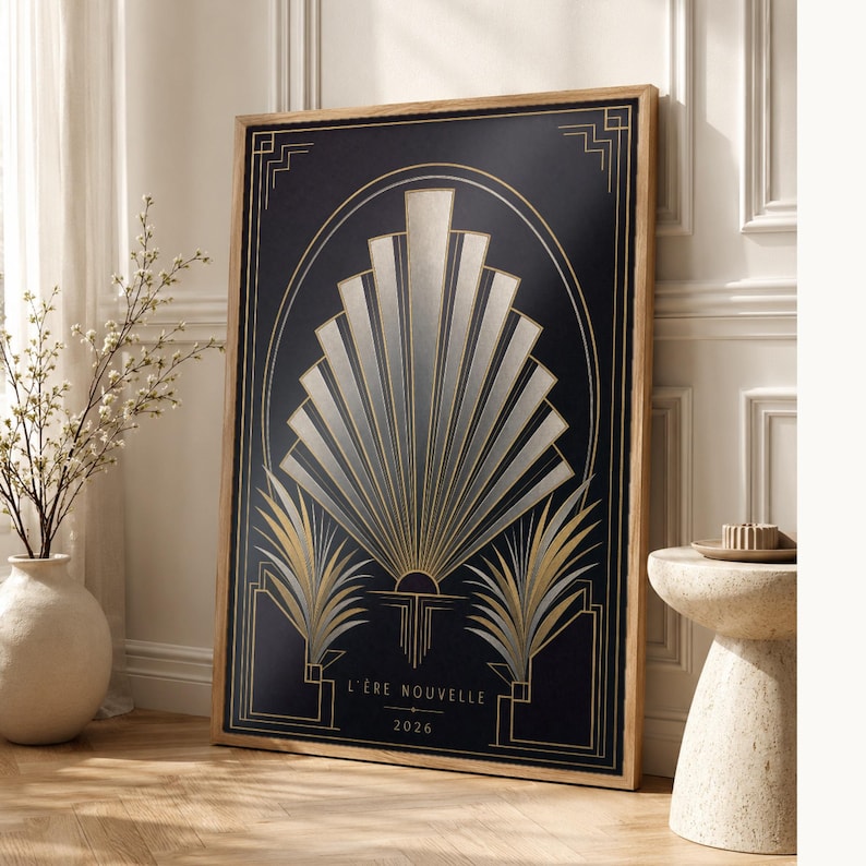 Neo Art Deco Wall Art Print | Plum and Chrome Geometric Arch Poster | Modern Art Deco Revival | Luxury Living Room Decor image 1