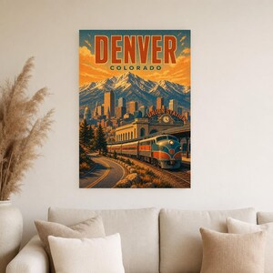 Denver Travel Poster | Vintage Rocky Mountains Print | Colorado Wall Art Print | Mid Century City Decor image 3
