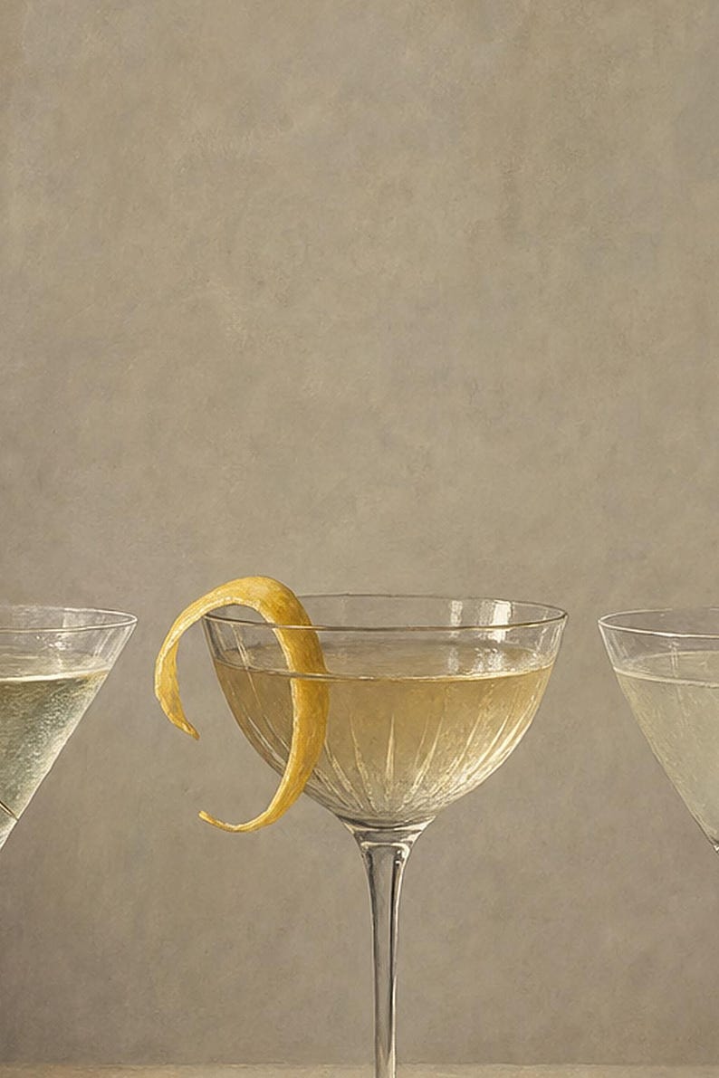 Arte de parede de produtos vidreiros Moody Martini | Do cocktail vida mínima ainda pôster | Impressão de decoração de carrinho de bar | Arte imagem 3