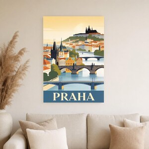 Póster de viaje vintage de Praga | Impresión de arte retro de la ciudad checa ? Decoración de pared de regalo de inauguración de la casa imagen 2