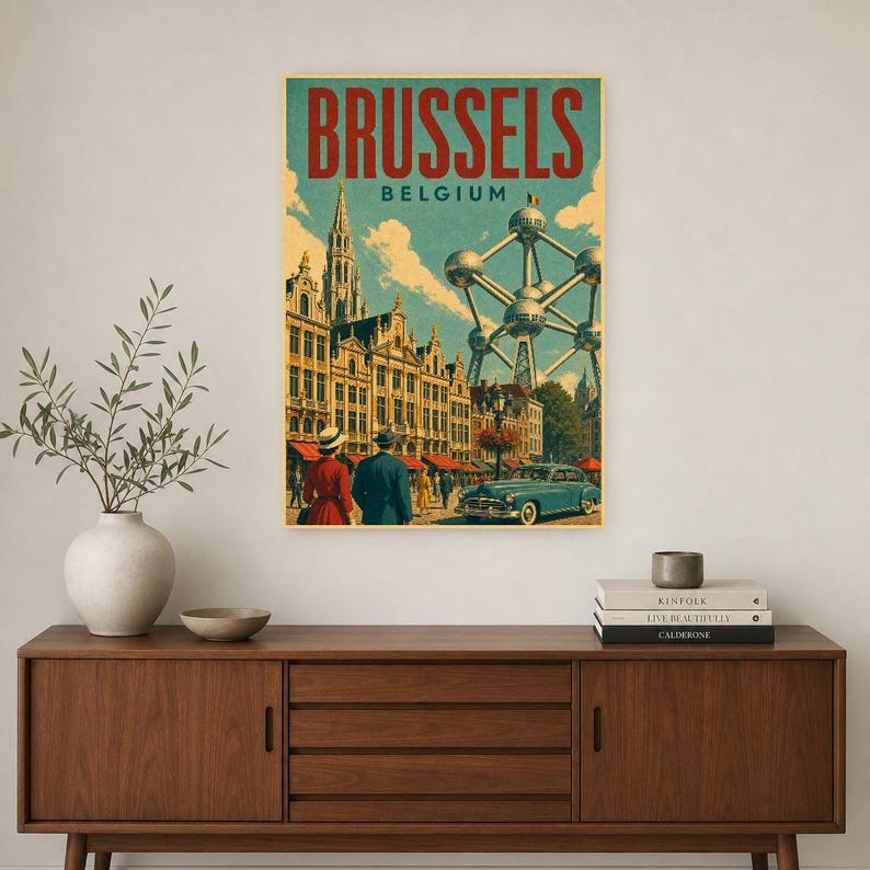 Brussels Travel Poster | Vintage Grand Place Print | Belgium Wall Art | Printed & Shipped image 2