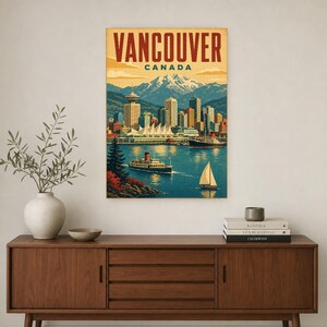 Vancouver Travel Poster | Vintage Harbor Print | Canada Wall Art | Printed & Shipped image 2