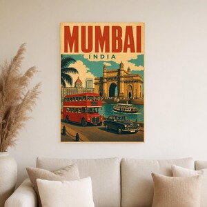 Poster di viaggio di Mumbai | Stampa vintage del portale | Arte murale indiana | Stampato e spedito immagine 4