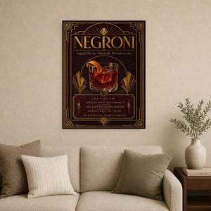 Bordeaux Art Deco Negroni Recipe Wall Art Print | Gold Cocktail Recipe Poster | Bar Cart Decor Print | Kitchen Wall Art image 9