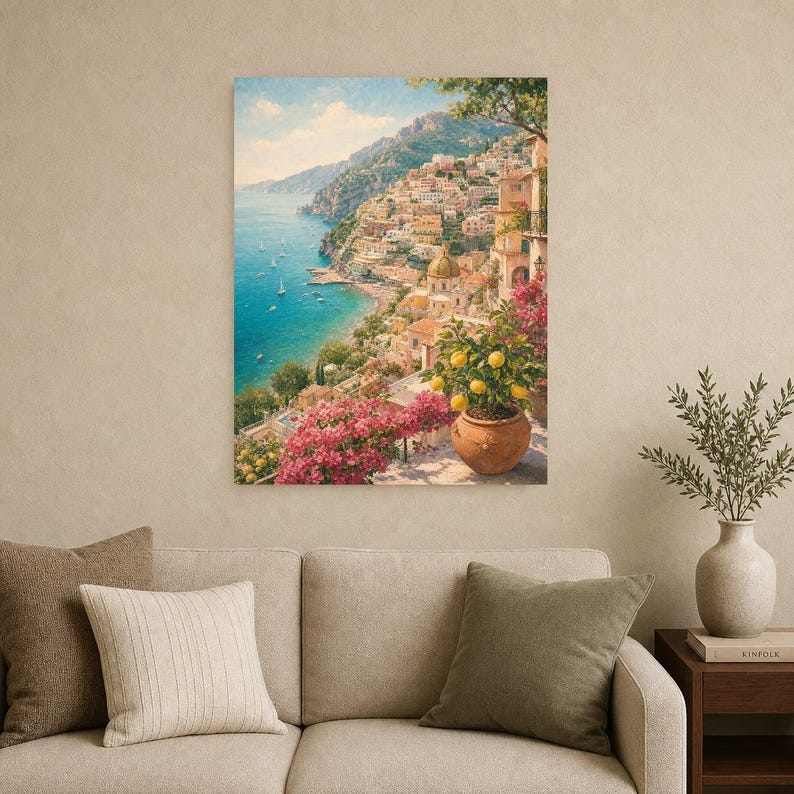 Amalfi Coast Travel Poster | Soft Painting Italy Wall Art | Mediterranean Coastal Print | Printed & Shipped image 9