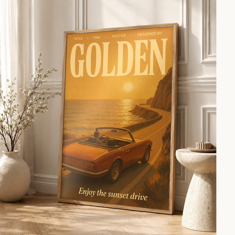 Póster retro dorado | Impresión de arte de pared vintage de los años 70 | Impresión de revista estética ? Regalo de decoración retro de medi imagen 1