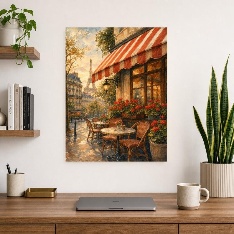Paris Cafe Travel Poster | Soft Painting France Wall Art | Parisian Cafe Terrace Print | Printed & Shipped image 8