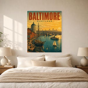Póster turístico de Baltimore | Lámina vintage del Inner Harbor de los años 50 | Lámina decorativa de Maryland | Decoración urbana de mediados de siglo imagen 5