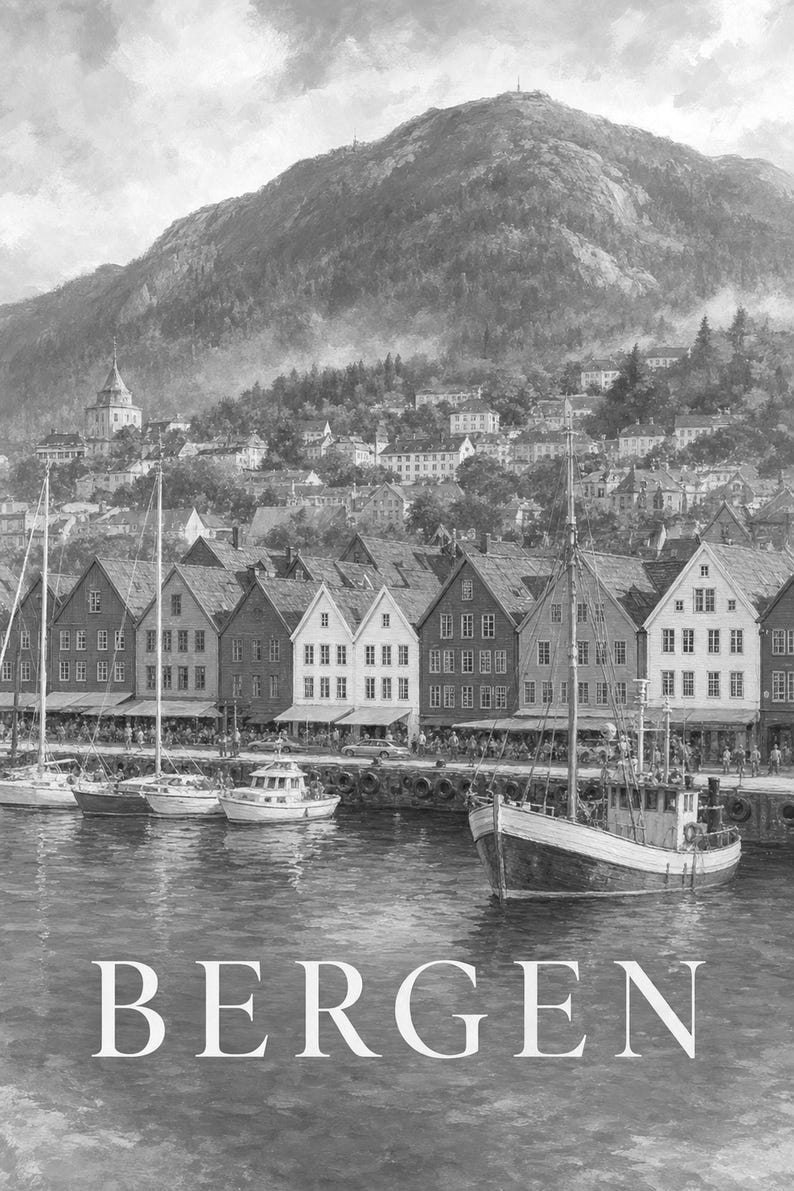 Bergen Travel Poster | Soft Painting Norway Wall Art | Named City Print | Printed & Shipped image 10