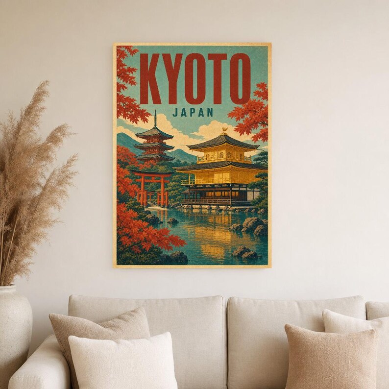 Kyoto Travel Poster | Vintage Temple Print | Japanese Wall Art | Printed & Shipped image 4