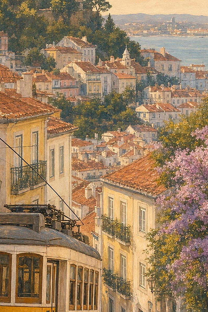 Lisbon Travel Poster | Soft Painting Portugal Wall Art | Named City Art Print | Printed & Shipped image 3