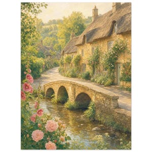 Reiseposter Cotswolds | Wandbild „Weiche Malerei England“ | Kunstdruck eines englischen Dorfhauses | Gedruckt & Versand 30x40 cm / 12x16″