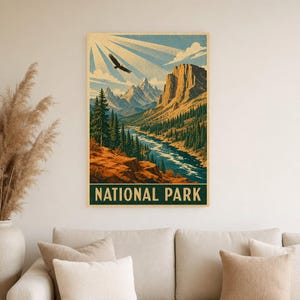 Burnt Orange National Park Wall Art | WPA Mountain Poster | Cabin Lodge Print image 4