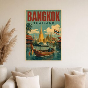 バンコク旅行ポスター｜ヴィンテージ寺院プリント｜タイのウォールアート｜印刷・発送 画像 4