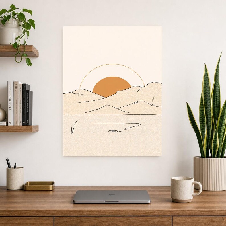 Terracotta Japandi Sun and Moon Wall Art | Minimalist Line Art Poster | Boho Bedroom Print Set of 2 image 8