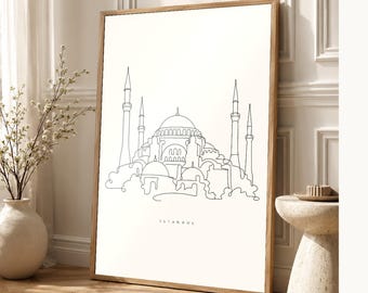 Istanbul Travel Poster | Minimalist Line Hagia Sophia Print | Turkish Wall Art | Printed & Shipped