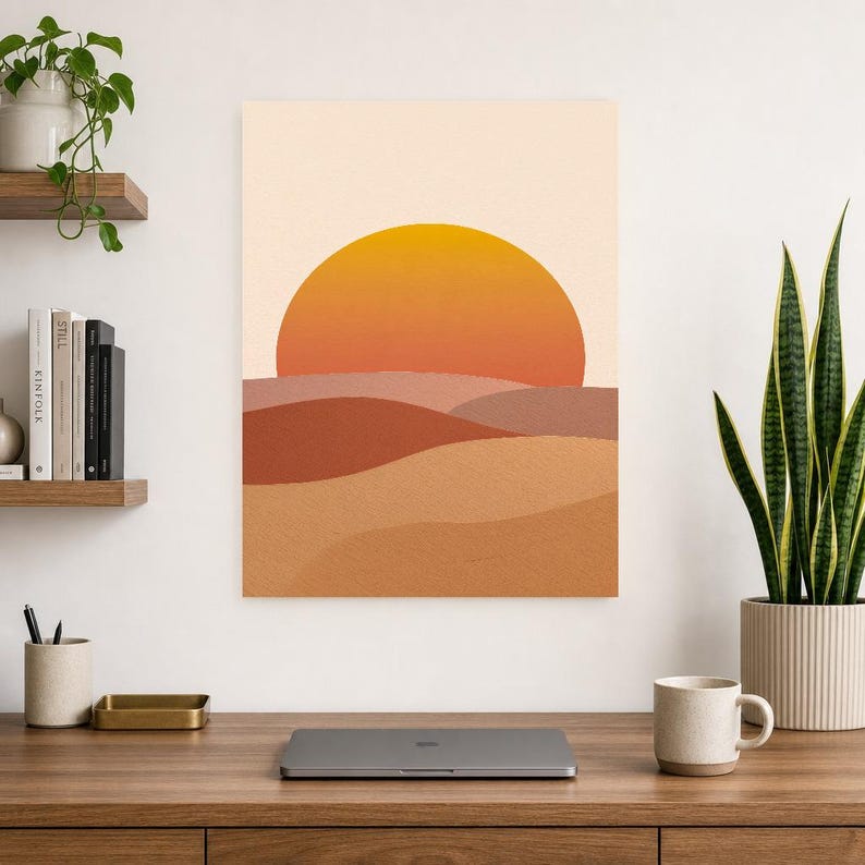 Terracotta XXL Sunrise Wall Art | Oversized Boho Arch Poster | Warm Minimalist Above Bed Print image 7