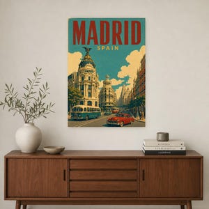 Póster de viaje de Madrid | Lámina vintage de la Gran Vía | Decoración de pared de España | Impreso y enviado imagen 2