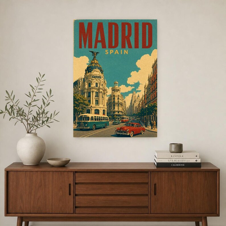 Póster de viaje de Madrid | Lámina vintage de la Gran Vía | Decoración de pared de España | Impreso y enviado imagen 2