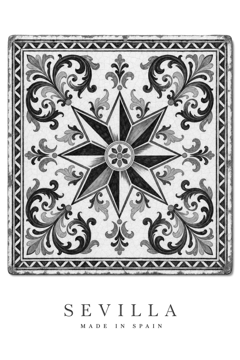 Seville Azulejo Tile Wall Art | Full Color Spanish Maiolica Poster | 8-Pointed Star Print | Andalusia Travel Decor | Spain Kitchen Gift image 10