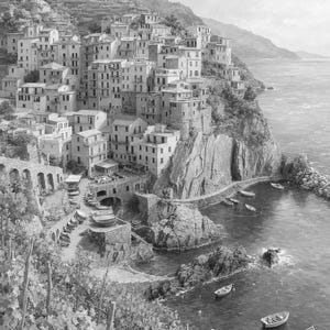 Reisposter Cinque Terre | Zachte schildering Italië Muurdecoratie | Kustprint van Manarola | Gedrukt en verzonden afbeelding 10