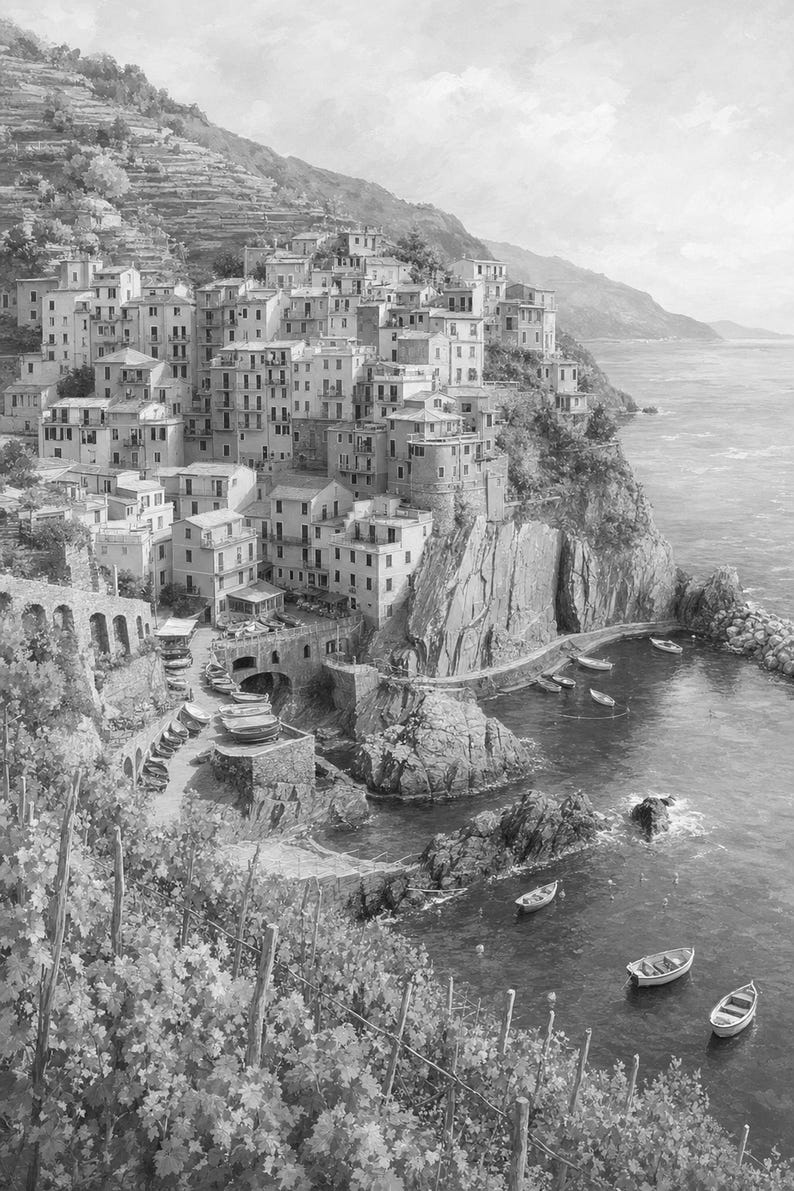 Reisposter Cinque Terre | Zachte schildering Italië Muurdecoratie | Kustprint van Manarola | Gedrukt en verzonden afbeelding 10