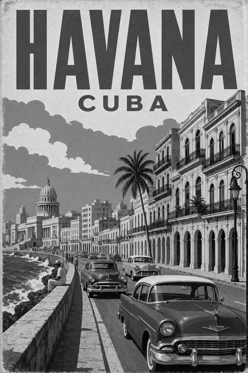 Havana Travel Poster | Vintage 1950s Malecon Print | Retro Cuba Wall Art Print | Mid Century City Decor image 10
