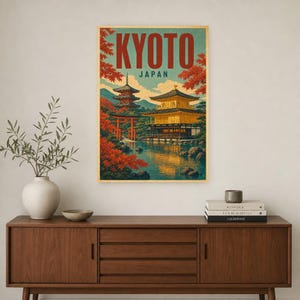 Kyoto Travel Poster | Vintage Temple Print | Japanese Wall Art | Printed & Shipped image 2