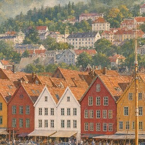 Bergen Travel Poster | Soft Painting Norway Wall Art | Named City Print | Printed & Shipped image 3
