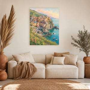 Reisposter Cinque Terre | Zachte schildering Italië Muurdecoratie | Kustprint van Manarola | Gedrukt en verzonden afbeelding 7