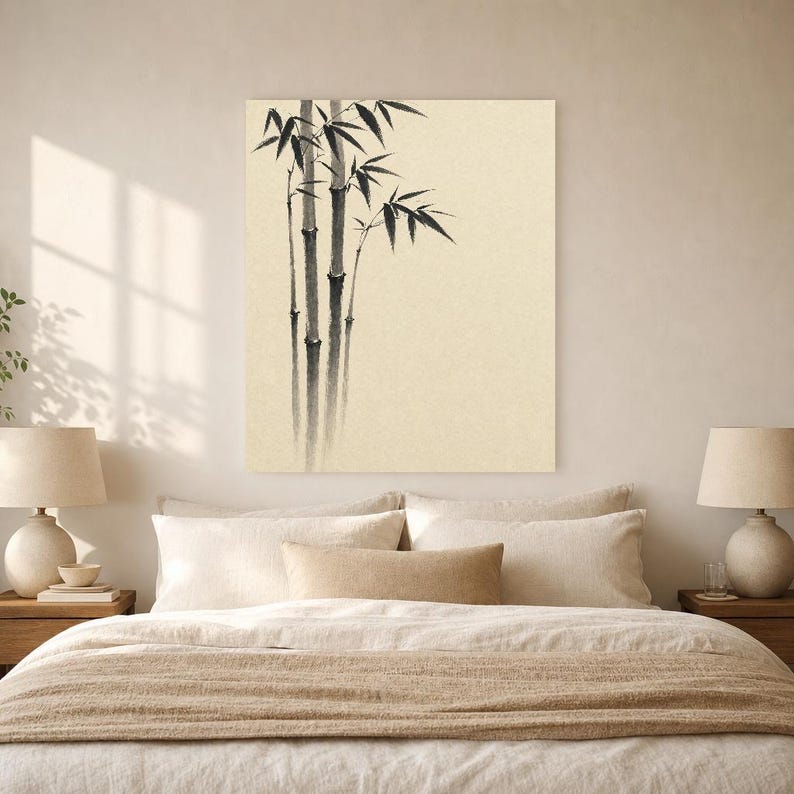 Black Ink Bamboo Japandi Wall Art Print | Mono Brushstroke Sumi-e Print | Zen Wabi Sabi Poster image 6