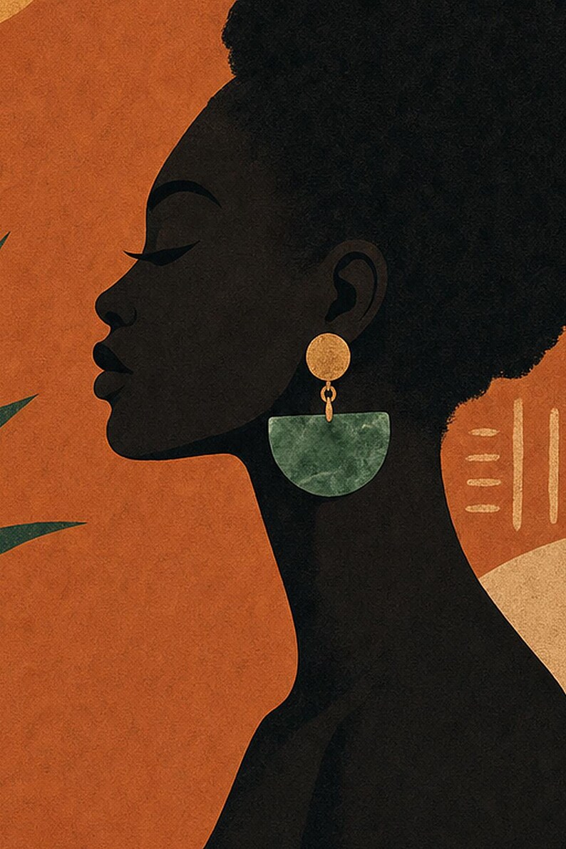 Afrohemian Wall Art Print | African Bohemian Woman Silhouette Poster | Earth Tones Boho Decor | Terracotta Ocher Modern Tribal Art image 3