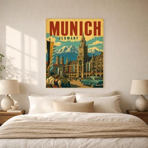 Munich Travel Poster | Vintage Old Town Print | Germany Wall Art | Printed & Shipped image 6