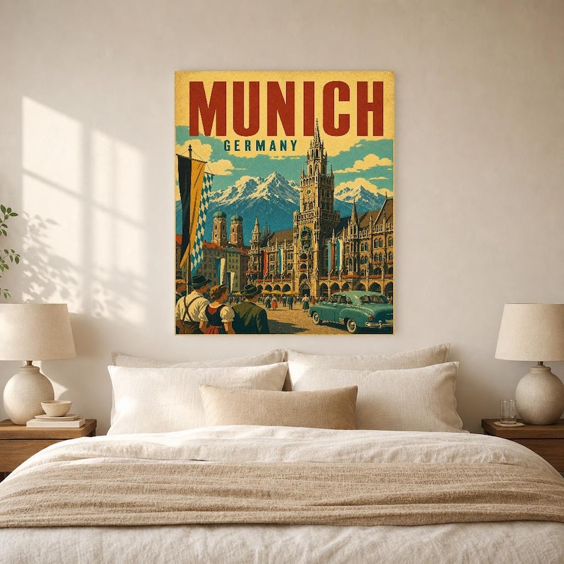 Munich Travel Poster | Vintage Old Town Print | Germany Wall Art | Printed & Shipped image 6