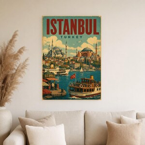 Póster de viaje de Estambul | Lámina vintage del Bósforo | Arte mural turco | Impreso y enviado imagen 4