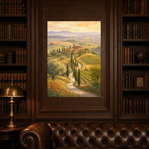 Toscane reisposter | Zachte schildering Italië muurdecoratie | Print van het Toscaanse platteland | Gedrukt en verzonden afbeelding 5