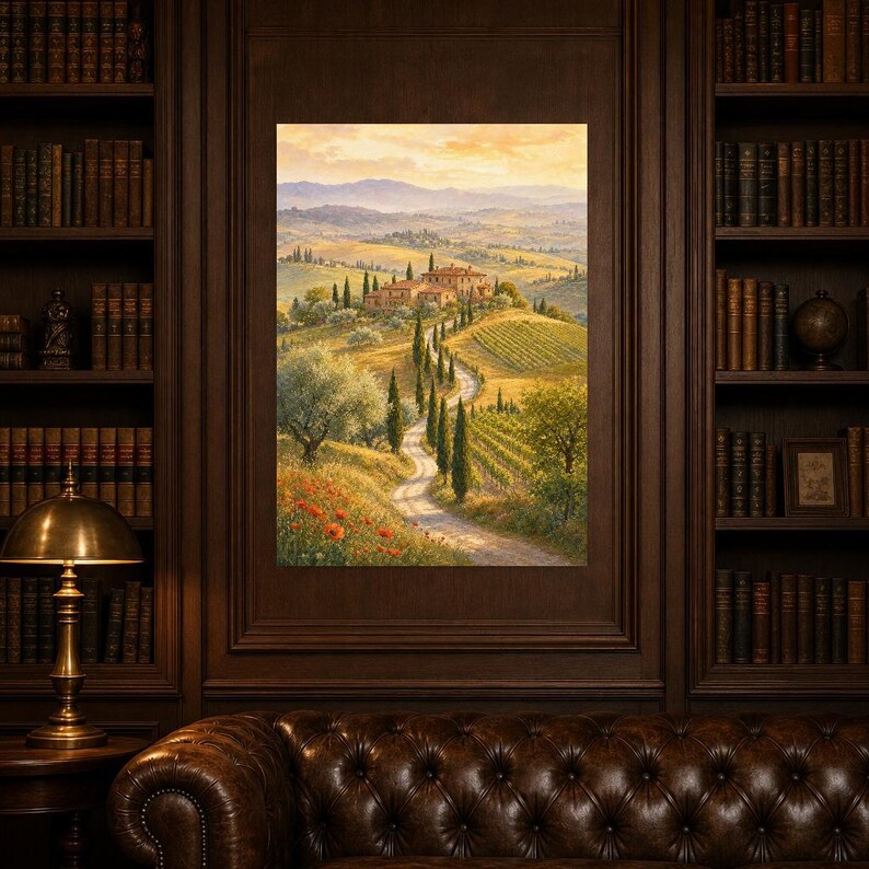 Toscane reisposter | Zachte schildering Italië muurdecoratie | Print van het Toscaanse platteland | Gedrukt en verzonden afbeelding 5