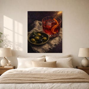 Red Negroni Olives Wall Art Print | Moody Aperitivo Still Life Poster | Bar Cart Decor Print | Cocktail Wall Art image 6