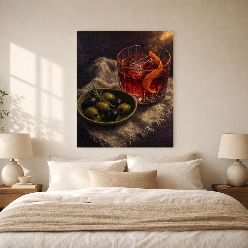 Red Negroni Olives Wall Art Print | Moody Aperitivo Still Life Poster | Bar Cart Decor Print | Cocktail Wall Art image 6