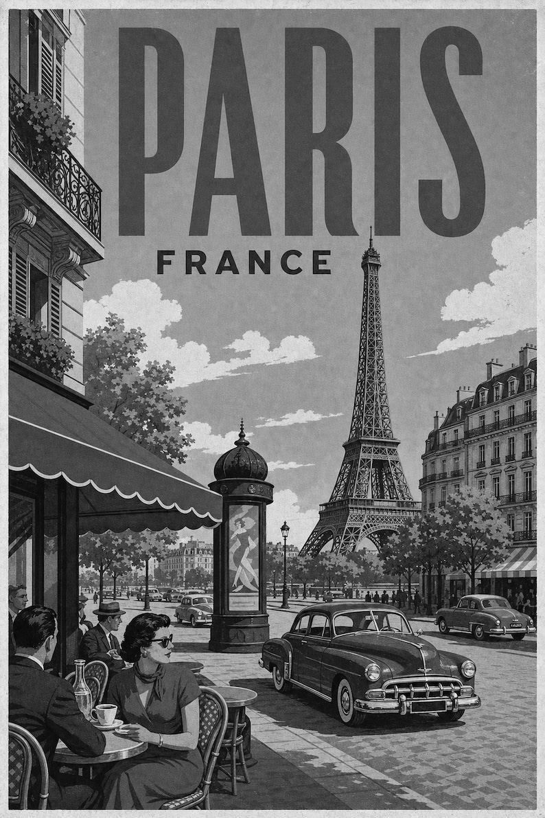 Paris Travel Poster | Vintage Eiffel Tower Print | France Wall Art | Printed & Shipped image 10