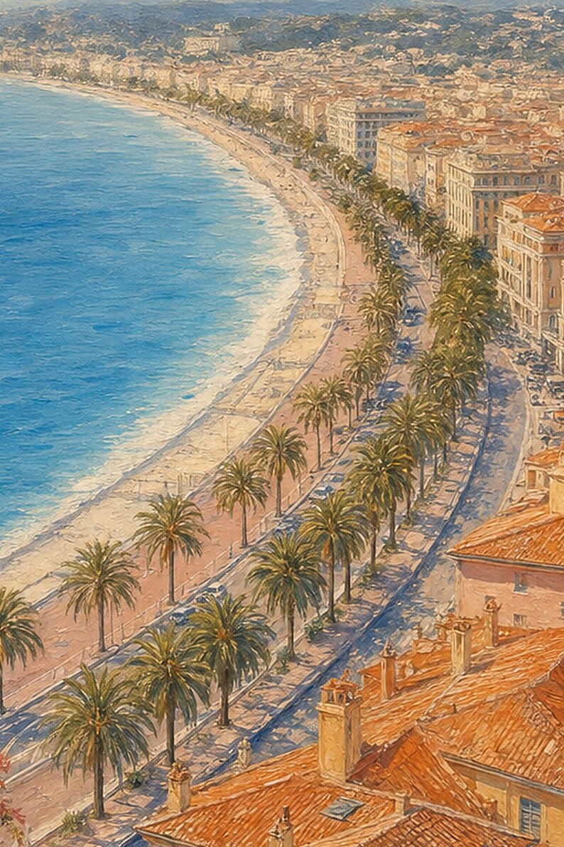 Nice Travel Poster | French Soft Painting Riviera Wall Art | Cote d'Azur Coastal Print | Printed and Shipped image 3