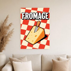 Kaas keuken kunst aan de muur print | Retro Bistro Voedselposter | Maximalistische Franse keukenprint | Eetkamerdecoratie afbeelding 5