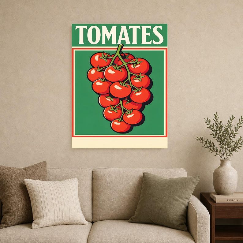 Impresión de arte de pared de cocina de tomate ? Póster retro de comida de bistró | Impresión de cocina italiana maximalista ? Decoración De imagen 15