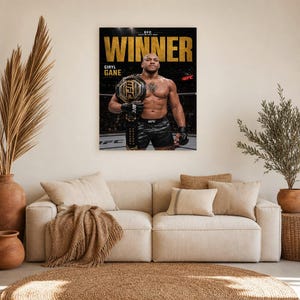 Campeão de Ciryl Gane Pôster | Impressão de arte de parede MMA com cinto de ouro do UFC | Decoração de noite de luta de peso pesado imagem 7