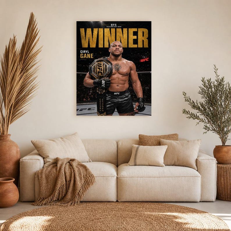 Campeão de Ciryl Gane Pôster | Impressão de arte de parede MMA com cinto de ouro do UFC | Decoração de noite de luta de peso pesado imagem 7